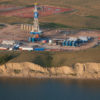 Drilling on Native land, on the bluffs of Lake Sakagawea