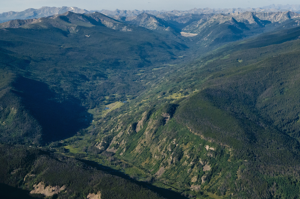 Aerial view of the Homestake Valley with the Sawatch Mountain Range on the horizon.