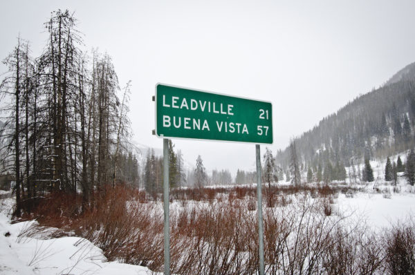 Road sign at the entrance of the Homestake Valley on US Highway 24 in Colorado.